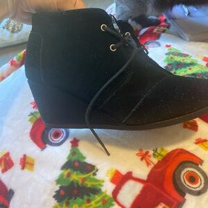 TOMS Black Suede Wedge Ankle Boots